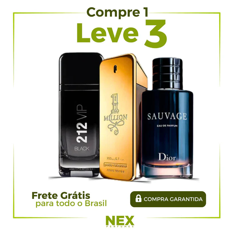 QUEIMA DE ESTOQUE - 3 Perfumes Masculinos Importados (100ml cada) - Sauvage Dior l One Million l 212 VIP Black